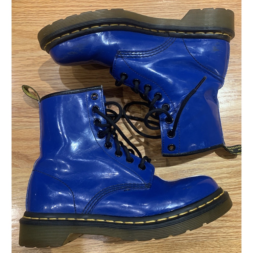 Dr. Martens Women's 1460W Patent Leather Lace Up Boots Blue Combat Style Size 6 - Picture 3 of 6